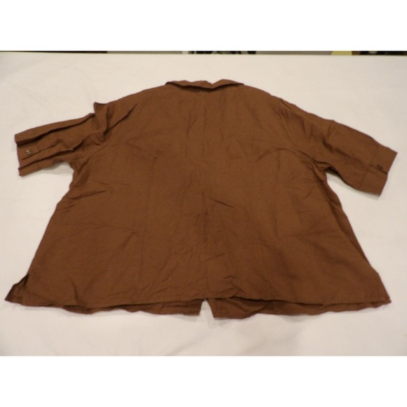 Maggie Barnes 3X 26/28 Shirt Blouse Top Linen Brown Button Up Casual Embroidered - Picture 11 of 11
